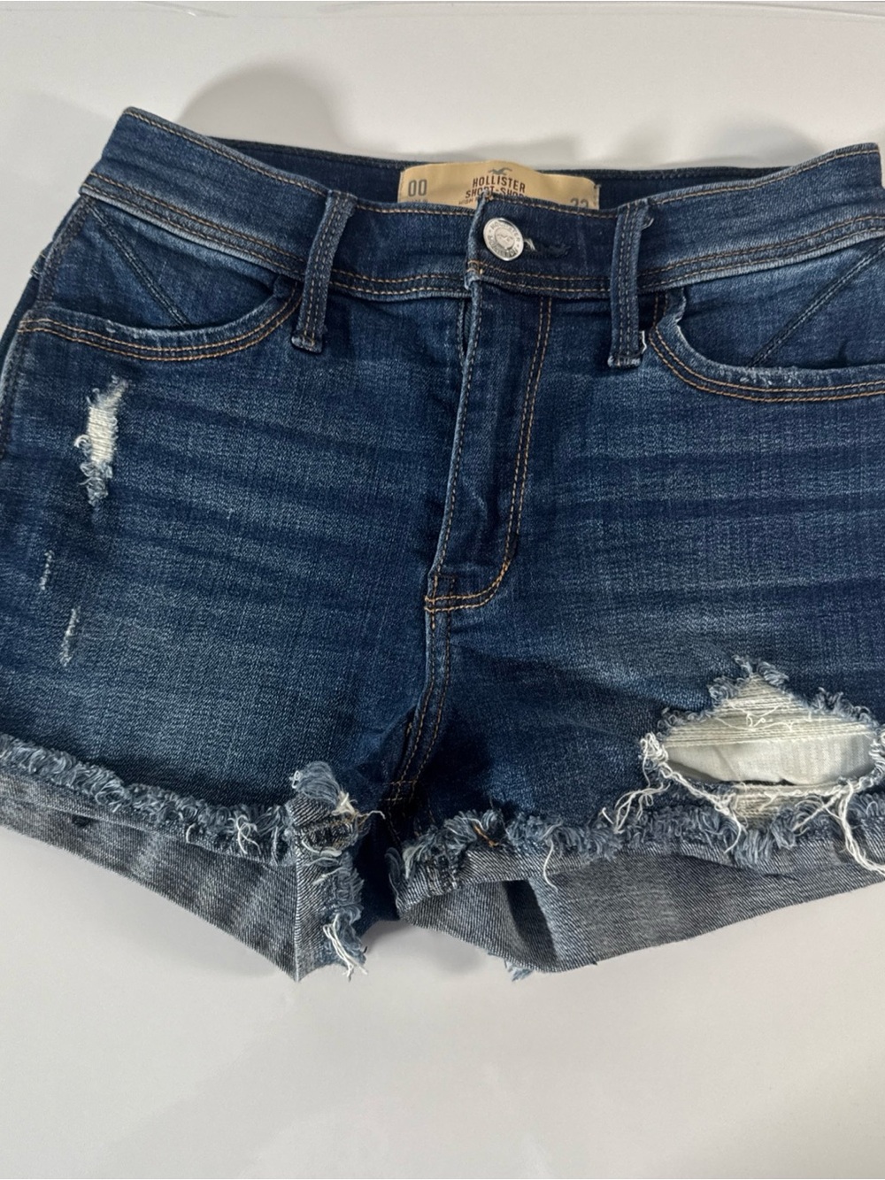 Hollister Women's Dark Wash Distressed Denim Shorts